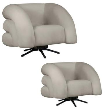Imagem de Kit 2 Poltrona Decorativa Micheli Giratória e Balanço Veludo - Fina Mo