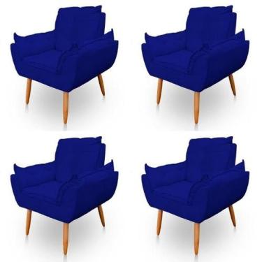 Imagem de Kit 4 Poltronas Decorativa Opala Sala de Estar Tecido Suede Azul Marin