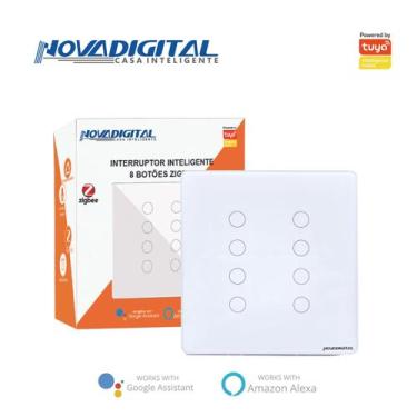 Imagem de Interruptor 8 Teclas 4x4 Zigbee Branco Touch Novadigital Tuya