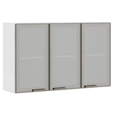 Imagem de Armário Aéreo 120cm 3 Portas Em Alumínio Inox E Vidro Reflecta Prata Pérola Luciane Móveis