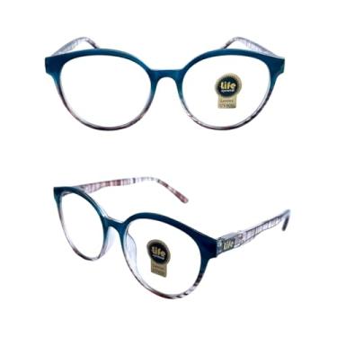 Imagem de Armação Óculos Sem Grau Redondo Brilho Azul Leopardo