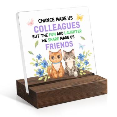 Imagem de Placa de acrílico Juogg Chance Made Us Colleagues com suporte de madeira, novos presentes de amizade de promoção de trabalho para colega de trabalho, melhor amigo, presentes de despedida para colegas,