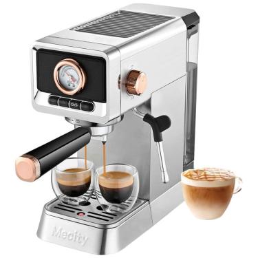 Imagem de Máquina de Café Expresso 20 Bar com Bocal de Leite e Tanque de Água de 1L, 110V 1400W, Mecity, Prata