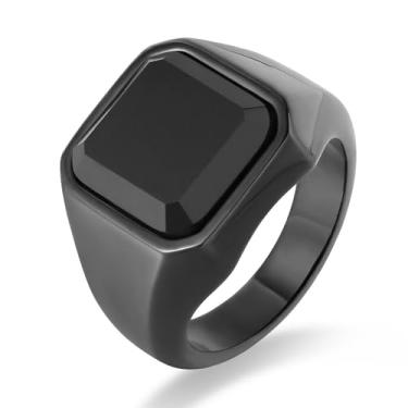 Imagem de Wisbal Anéis masculinos de sinete de pedra ônix preta de aço inoxidável para homens anel quadrado joia para homens, tamanho 8-12, 11, Strass, Zircônia cúbica