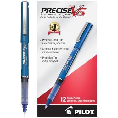 Imagem de Pilot Canetas rollerball V5 precisas, ponta extrafina, caneta azul de 0,5 mm, azul, pacote com 12