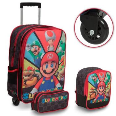 Imagem de Kit Mochila De Carrinho Infantil Mario + Lancheira Térmica - Plike