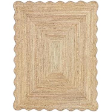 Imagem de Tapete de juta recortado ondulado qualidade clássica tecido à mão Boho entrada fazenda decoração de casa tapete corredor (natural, 2x3)