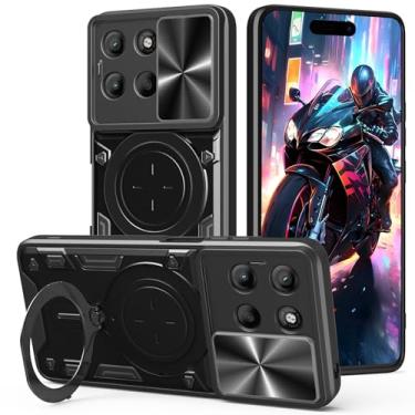 Imagem de YSNZAQ Capa protetora para Motorola Moto G15 com suporte, capa de telefone resistente à prova de choque resistente à prova de choque durável com capa de câmera deslizante para Motorola Moto G15 CQ