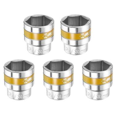 Imagem de HARFINGTON 5 peças 1/5.1 cm Drive 6 pontos soquete métrico de impacto raso 36 mm CR-V soquete flip aço eixo porca soquete de impacto para reparo de porcas sextavadas automotivas domésticas, amarelo