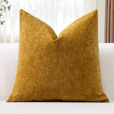 Imagem de OTOSTAR Capas de almofada de chenille 50 x 50 cm capa de almofada decorativa amarela dourada macia para sofá-cama sala de estar sofá decoração de casa (amarelo dourado)