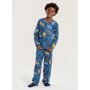 Imagem de Pijama Longo Infantil Menino Azul Blusa e Calça Super Carros - Molekad