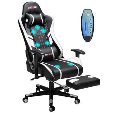 Imagem de Douxlife Cadeira para jogos de massagem de 7 pontos, poltrona reclinável para jogos de 175° com apoio para os pés, cadeira ergonômica de escritório, cadeira de videogame com encosto alto, suporte