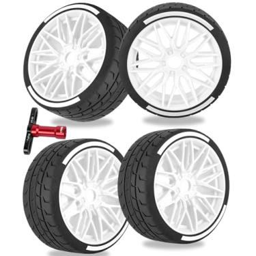 Imagem de RCarmubWow RC Wheels and Tires Highway Tires for 1/8 Typhon 6S BLX,1/7 Infraction 6S BLX,Limitless,RC Wheels RC Tires Soft Tires Buggy Tires Off Road Racing Truck Tires,4pcs,White
