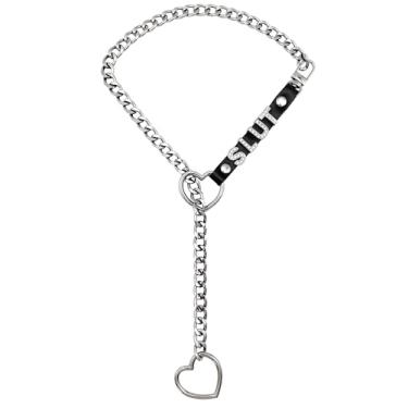 Imagem de EverGlimp Colar feminino de corrente deslizante de coração, colar gargantilha de couro longo ajustável com letras de strass, design em camadas em forma de Y (prata, metal, vermelho), Couro sintético