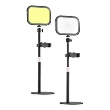 Imagem de Luzes de Videoconferência, 2 Pacotes de Desktop LED Video Painel Light Painel 12W Luz de Vídeo Com Suporte e Suporte para o Telefone para Trabalhar Em Home Office