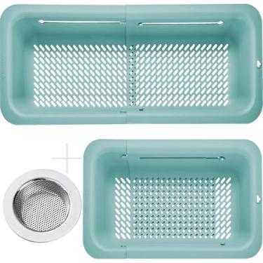 Imagem de LASSHSWA Escorredor e coador dobráveis para cozinha, cesto sobre a pia para cozinha, coador de alimentos de macarrão de frutas, escorredor de plástico expansível com um filtro de ralo de pia de aço