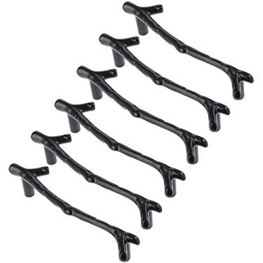 Imagem de Puxador de ramo de liga de zinco para armários de cozinha banheiro cômoda gaveta bar ferragens para porta - prata retrô 128 mm centros de furos - pacote com 6 (centros de furo preto: 9,6 cm)