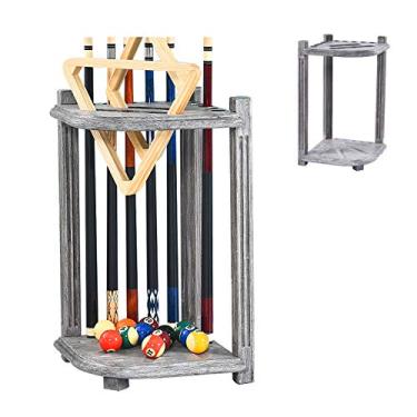 Imagem de Suporte para taco de bilhar para tacos de bilhar, suporte para taco de bilhar, suporte de piso de piscina, madeira maciça, elegante suporte de taco de sinuca premium, comporta 10 tacos, economiza