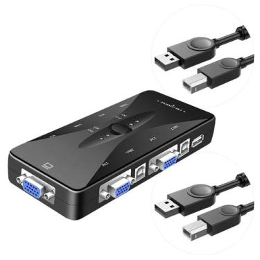 Imagem de Hub USB Chaveador Switch Kvm 4 Portas VGA Mouse Teclado - Switch Hub