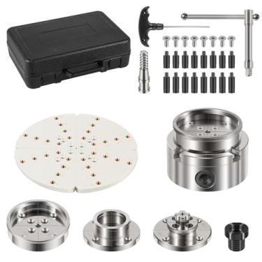 Imagem de Conjunto de mandril de torno de madeira de 10 cm compatível com tornos 2,5 cm x rosca 8TPI e adaptador 3/10.2 cm x 16TPI, mandril de torneamento de madeira de 4 garras autocentrantes para serviço