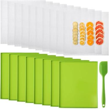 Imagem de Thenshop 8 peças de folhas de desidratador de silicone com borda e 10 peças de tapetes de desidratador de malha com bandeja raspadora de silicone, bandejas de couro de frutas para acessórios
