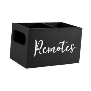 Imagem de WeiLaiKeQi Suporte de controle remoto para mesa, rústico multiuso com 2 compartimentos, organizador de controle remoto para sofá, cama e escritório, Preto