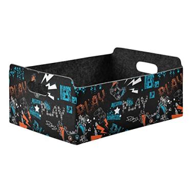 Imagem de CaTaKu Cesta De Armazenamento Dobrável Gamer, Linda Caixa Preta Feltro Com Alça, Organizador Gavetas, Prateleira Em Cubo Para Organizar Armários, Roupas, Escritório, Livros, Quarto