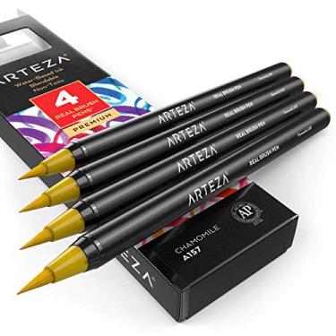 Imagem de Arteza Canetas pincel real, camomila A157, pacote com 4, canetas aquarela com pontas de pincel de nylon, materiais de arte para pintura a seco, esboços, coloração e caligrafia