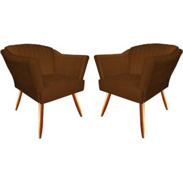 Imagem de Kit 2 Poltronas Decorativa Emily Couro Marrom Pés Madeira Mz Decor - M
