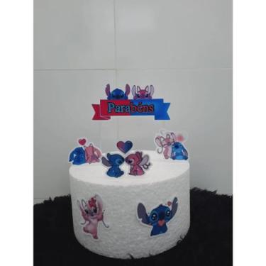Imagem de Topper De Bolo Stitch Personalizado - LS personalizados, Azul e Rosa, 