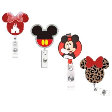 Imagem de 4 peças de porta-crachás retráteis de desenhos animados fofos – Porta-crachás de identificação Kawaii com chaveiro e extensão de cabo de 61 cm – Carretel de crachá divertido de enfermeira e escritório