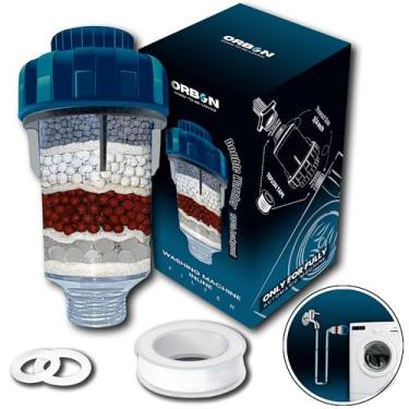 Imagem de ORBON Filtro de máquina de lavar | Amaciador de água dura para máquina de lavar | Filtro de água para torneira de máquina de lavar | Filtro de entrada da máquina de lavar (resina de cristal e 3 bolas