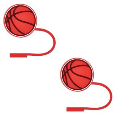 Imagem de STRACOUPI Capa de canudo de basquete esportiva compatível com Stanley Cup, silicone, reutilizável, design fofo, 2 peças de acessórios de cobertura de palha para canudos de 10 mm (b)