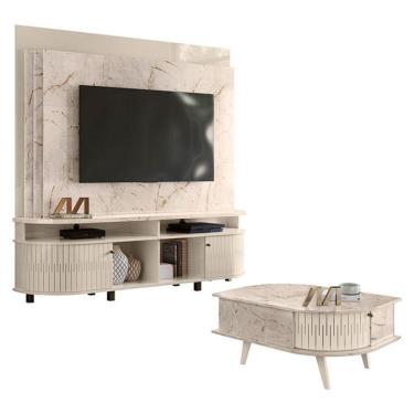 Imagem de Estante Home Theater Daytona Com Mesa De Centro Indianápolis Calacata Off White – Madetec