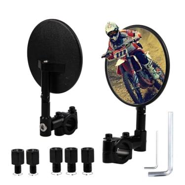 Imagem de Espelhos de motocicleta redondos, espelhos de extremidade de barra para motocicleta, certificação E24, rotação de 360°, compatível com diâmetros de guidão de 22 mm com parafusos roscados M8/M10