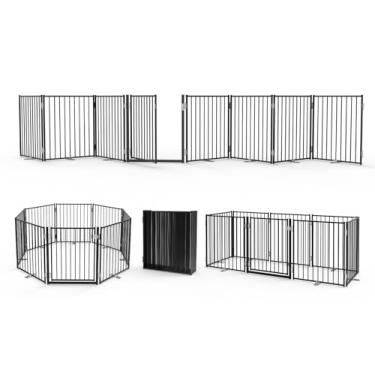 Imagem de No Pawblems Portão livre para cães com porta, cerca dobrável para cães de 76 cm de altura para ambientes internos e externos, portão extra largo para filhotes de até 512 cm para escadas, corredores