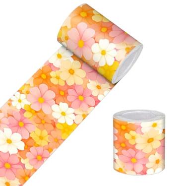Imagem de HOMETITUTE Borda de parede de papel de parede para descascar e colar borda de parede floral laranja decorativa borda autoadesiva para paredes moldura de espelho tira de destaque para quarto, banheiro