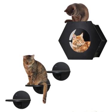 Imagem de Móveis de parede para gatos, prateleiras de parede para gatos cabem em gatos de até 6,8 kg, prateleira de escalada para gatos e poleiros para parede, conjunto de 3 degraus de parede para gatos com almofada para arranhar, casa de condomínios para gatos montados na parede modernos móveis de parede par