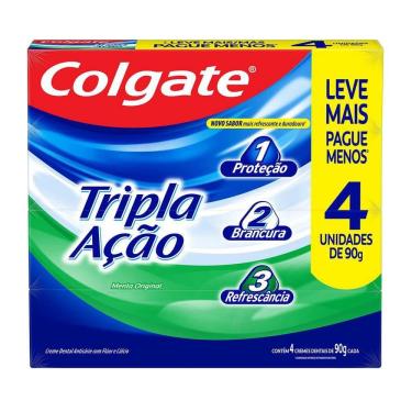 Imagem de Creme Dental Colgate Tripla Ação Anticárie com Flúor e Cálcio 4 Unidades de 90g cada