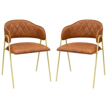 Imagem de Conjunto 2 Cadeiras Veneza Couro Caramelo Metal Dourado - C&M Decor