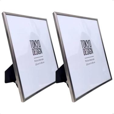 Imagem de Porta Retrato MultiArt Tokyo Design, 20x25 cm, Kit 2 Peças, Aço Inox com Veludo, Horizontal e Vertical (Prata Escovado)
