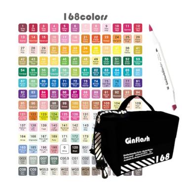 Imagem de Ginflash Marcadores Brush Tip Art Caneta Esboço à Base de Álcool Marcadores com Ponta Dupla Mangá Desenho Marcador para Colorir Materiais de Arte DP7080 (brush and chisel 168)