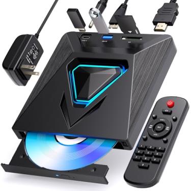 Imagem de aelrsoch Mini leitor de DVD HDMI, leitor de DVD compacto 1080p HD pequeno para Smart TV com todas as regiões, leitor de DVD CD, entrada de cartão USB/TF, controle remoto, suporte PAL/NTSC(preto)