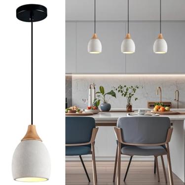 Imagem de ADCTHOME Luminária pendente de concreto com madeira, luminária suspensa E26 para bar de restaurante, luminária pendente de cimento industrial moderna para cozinha, ilha, sala de jantar, quarto (1
