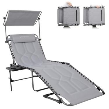 Imagem de KingCamp Cadeira de bronzeamento grande, extra larga, acolchoada, dobrável, espreguiçadeira, ajustável, 5 posições, 181 kg, resistente, com sombra de dossel Oxford de camada dupla para praia, pátio
