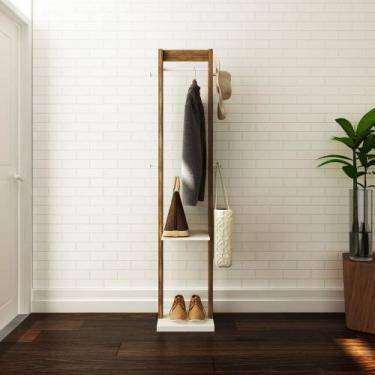 Imagem de Cabideiro Mancebo 1 Arara 4 Ganchos AZ1019 Tecnomóbili, Nogal/Branco