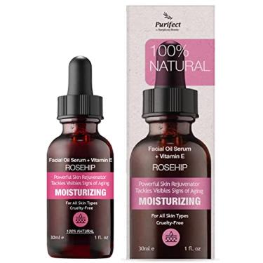 Imagem de Óleo de rosa 100% natural, soro facial vegano, antienvelhecimento, tratamento para cicatrizes de acne com vitamina E, jojoba, 30 ml, 30 ml, não oleoso e de rápida absorção, Formurla PURIFECT FEITO NOS
