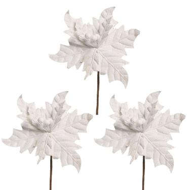 Imagem de Jogo 3 Flores Bico de Papagaio Pick Natal Textura Veludo Branco 22cm - Magizi