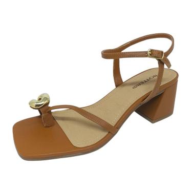 Imagem de Sandalia Feminina Salto Medio Bico Quadrado Couro Bottero