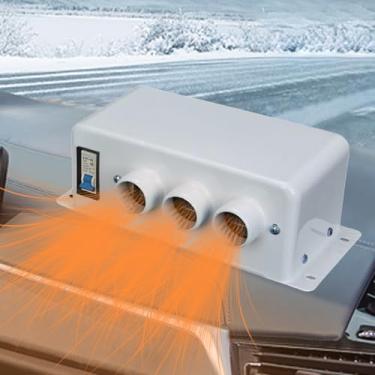 Imagem de MACHSWON Aquecedor de carro, descongelador elétrico de carro de 12 V com 3 saídas de ar, descongelador de aquecedor elétrico de carro branco de metal 500W-1000W